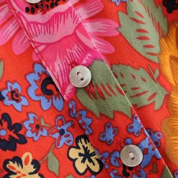 Tiered V Neck Boho Floral Gypsy Print Dress Red - Picture 10 of 10